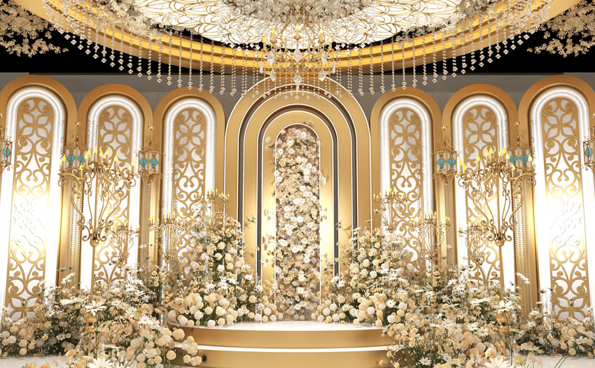 槐荫香槟色调婚礼堂效果展示